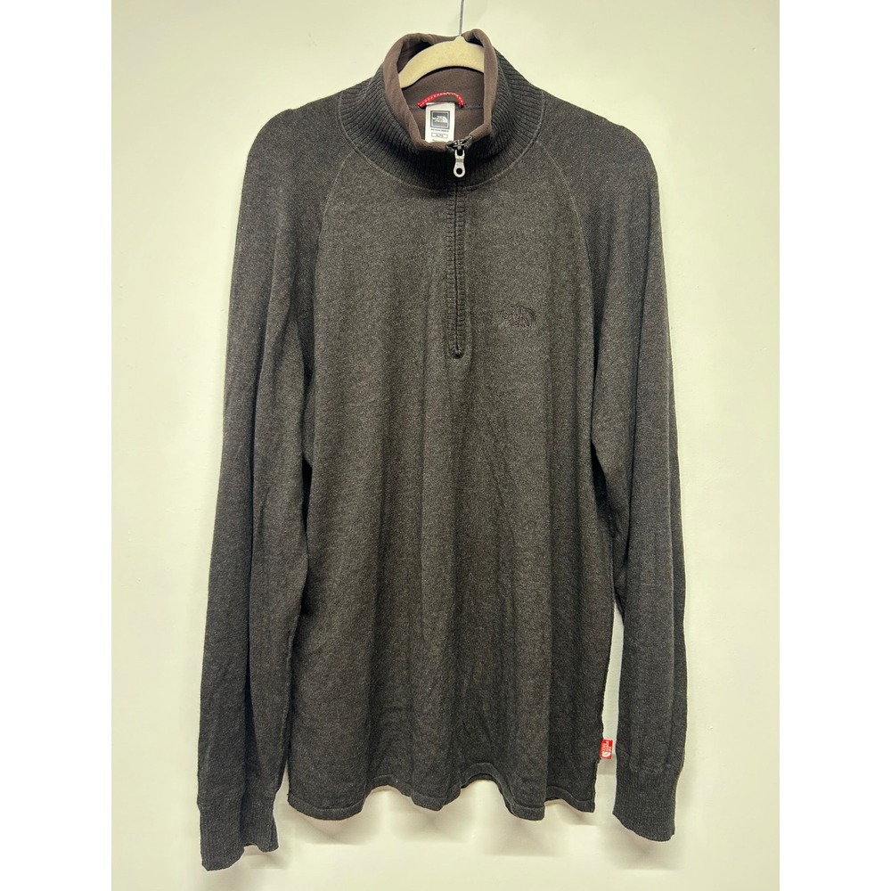 North Face Quarter Zip Sweater Brown Wool Blend Pullover XL Gorpcore Hiking Camp - Picture 2 of 5
